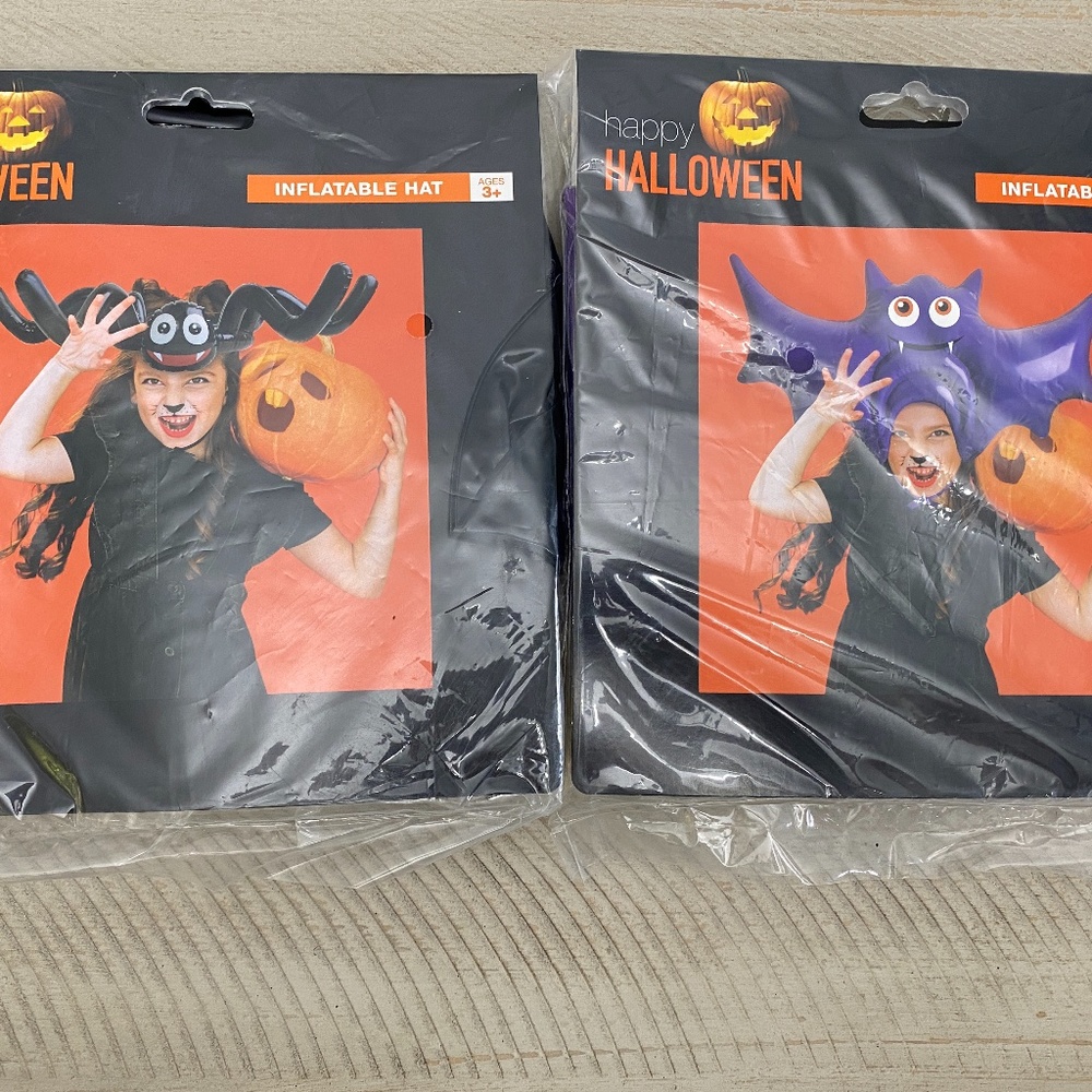 HALLOWEEN CHILD SPIDER and BAT INFLATABLE HATS SET
